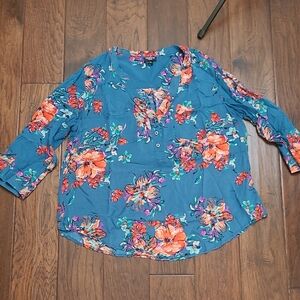 Torrid Dark Teal Blue Floral Print, 3/4 Sleeves HARPER Blouse size 00 (M/L - 10)